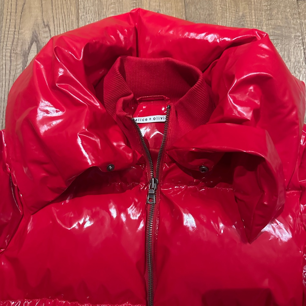 Alice + Olivia Glossy Red Puffer Jacket - Picture 11 of 15